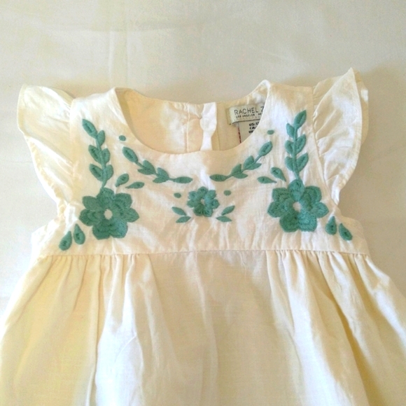 Rachel Zoe baby girl embroidered floral green beige ruffle sleeve dress 12 month - Picture 3 of 6